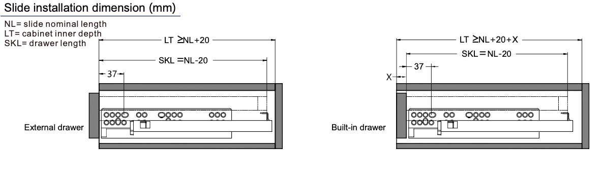 HB Slim double wall drawer slides